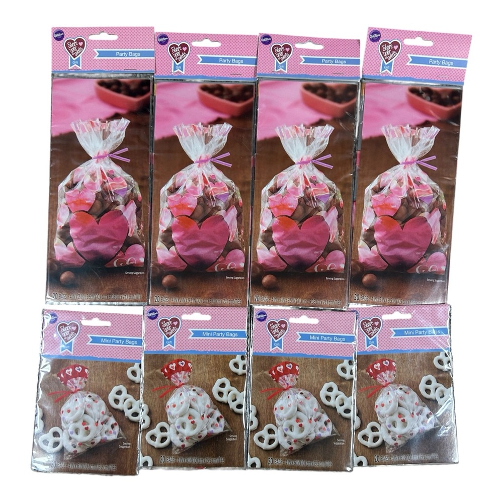 NEW Wilton Cellophane Party Bags Lot of 4 Party Size 4 Mini Size 160 Total Heart